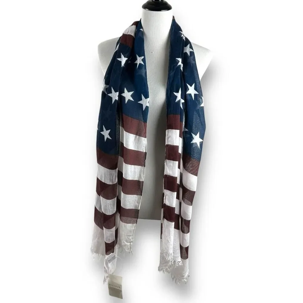 Bella Taylor Salute American Flag Scarf Navy Burgundy Stars Stripes 21x70 NWT - Picture 1 of 7